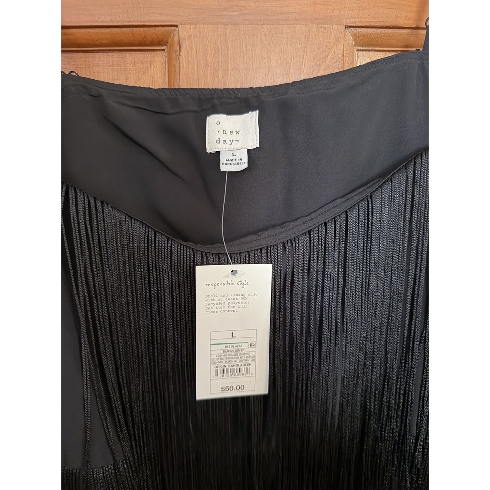 Women's A New Day Black Layered Fringe Mini Dress Size Large NWT Western Dress - Picture 3 of 6